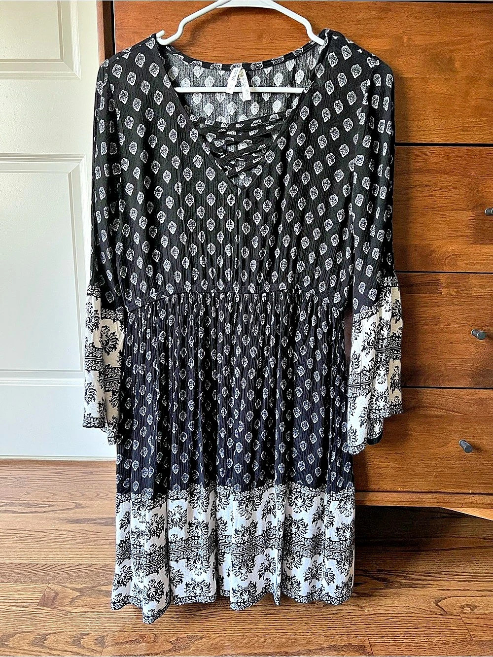 Mudd Printed Long Sleeve Mini Dress Medium